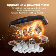 Product with 35W powerful motor and 12V 1800mAh battery range on a brown background