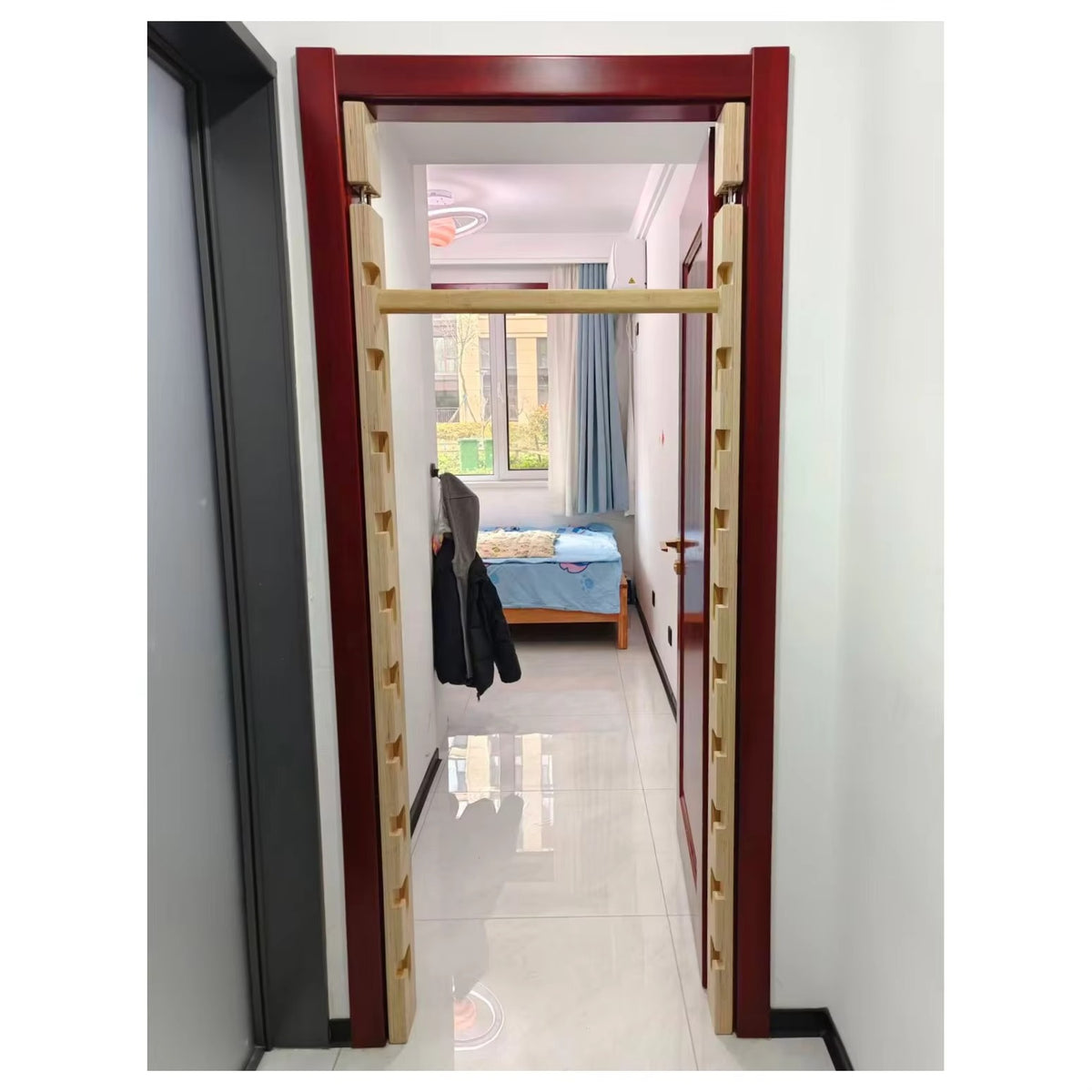 Mercury-Adjustable Wooden Doorway Pull-up Bar No-drill Doorway Mount Wooden Stall Bar Doorway Training Ladder