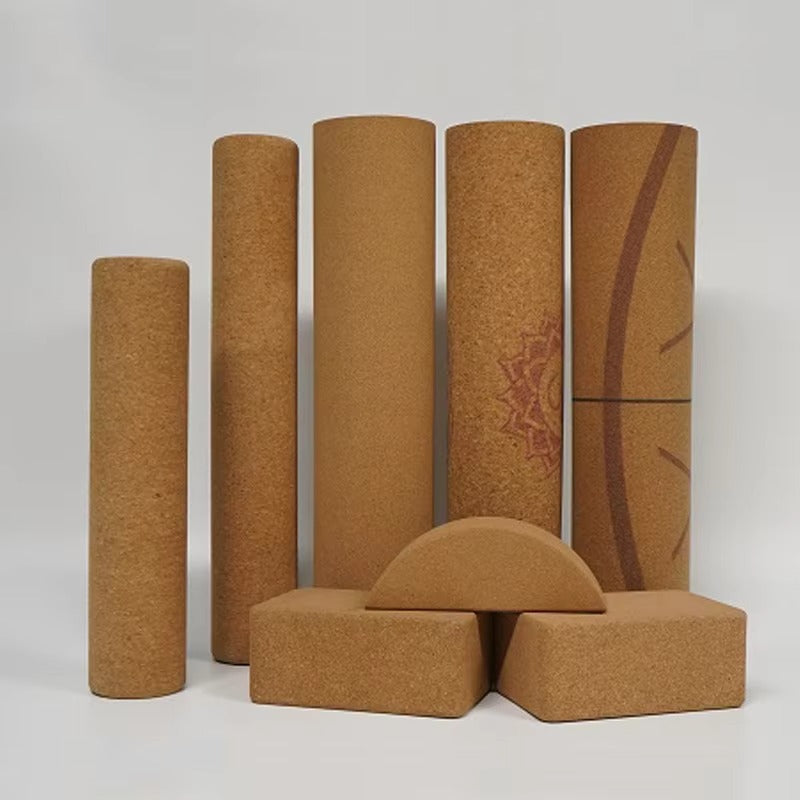Mercury-Cork Organic Yoga Wooden Exercise Massage Cork Roller Block Set for Fitness Gym Pilates