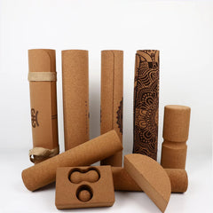 Mercury-Cork Organic Yoga Set Custom Print Mat Wooden Exercise Massage Cork Roller Block Gym Fitness Sets