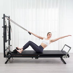 Mercury-Semi-Elevated Pilates Reformer Bed with Tower and Half Trapeze Foldable Iron Yoga Machine for Boutique Studio Gym