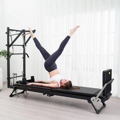 Mercury-Semi-Elevated Pilates Reformer Bed with Tower and Half Trapeze Foldable Iron Yoga Machine for Boutique Studio Gym