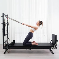 Mercury-Semi-Elevated Pilates Reformer Bed with Tower and Half Trapeze Foldable Iron Yoga Machine for Boutique Studio Gym