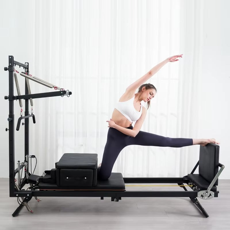 Mercury-Semi-Elevated Pilates Reformer Bed with Tower and Half Trapeze Foldable Iron Yoga Machine for Boutique Studio Gym