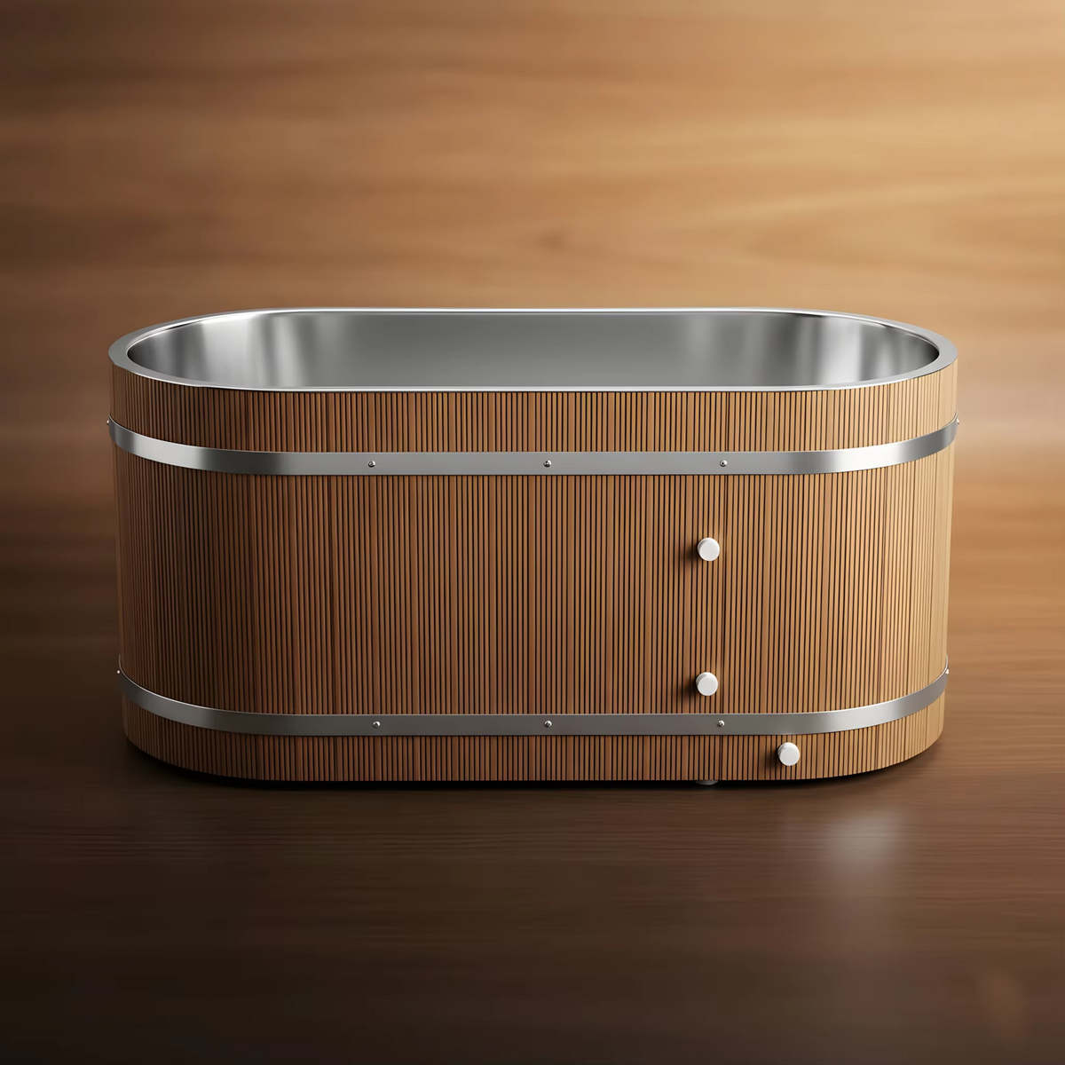 Mercury-Teak Finish Composite High End Ice Bath Tub With Insulation Most Durable Cold Plunge Tub
