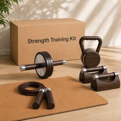 Mercury-Premium Strength Training Kit Home Gym Wooden Fitness Equipment Set Kettlebell Ab Roller Push up Bars Jump Rope Cork Yoga Mat