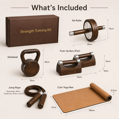 Mercury-Premium Strength Training Kit Home Gym Wooden Fitness Equipment Set Kettlebell Ab Roller Push up Bars Jump Rope Cork Yoga Mat