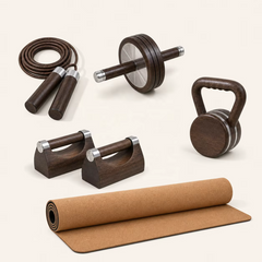 Mercury-Premium Strength Training Kit Home Gym Wooden Fitness Equipment Set Kettlebell Ab Roller Push up Bars Jump Rope Cork Yoga Mat