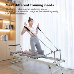 Mercury-Compact-Metal-Reformer Foldable Pilates Fitness Bed with Quiet Sliding Platform for Home Gym Workouts Training