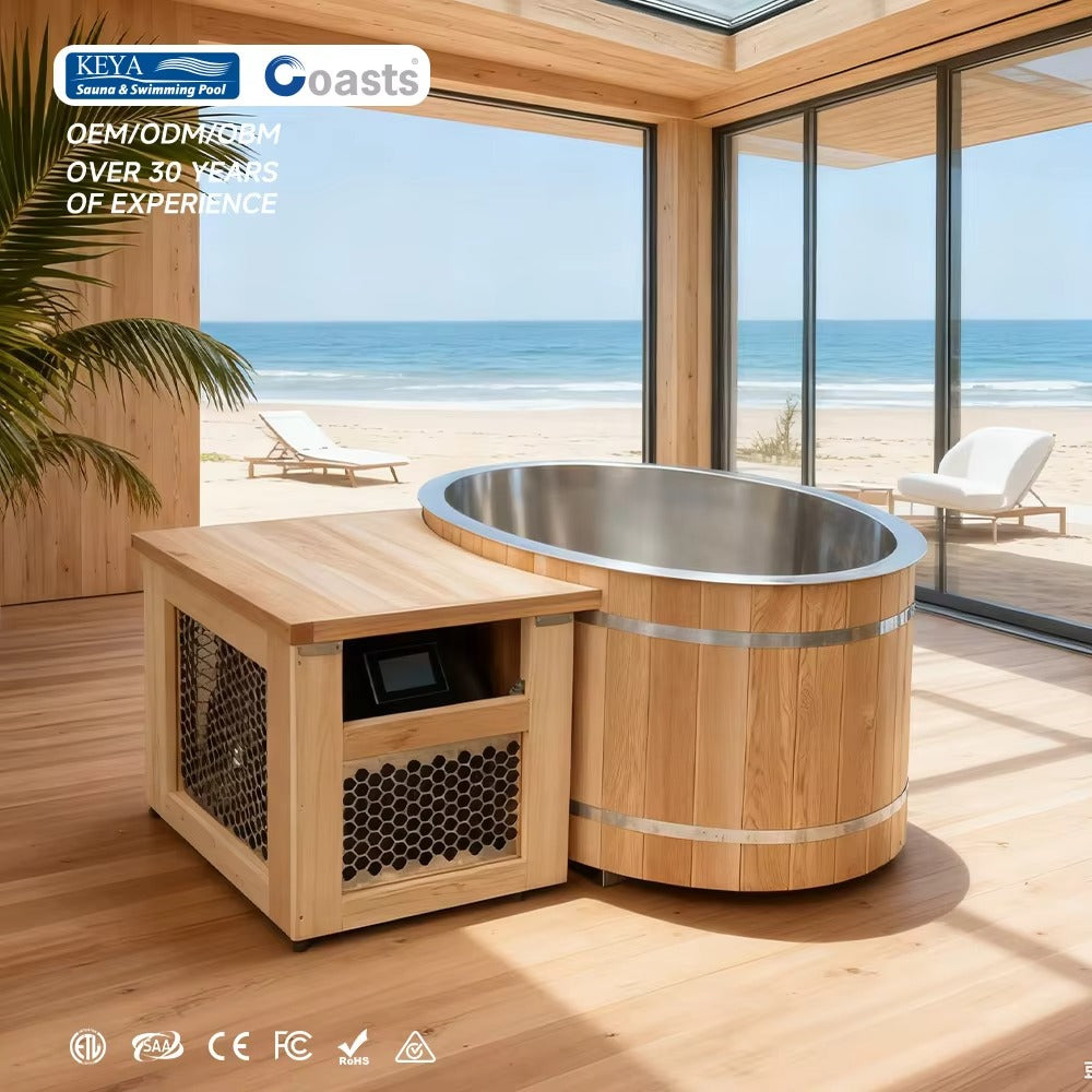 Mercury-Home Spa Red Cedar Cold Plunge Tub Stainless Steel Inside Cold Plunge Ice Bath with Chiller Cold Plunge Pool