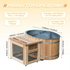 Mercury-Home Spa Red Cedar Cold Plunge Tub Stainless Steel Inside Cold Plunge Ice Bath with Chiller Cold Plunge Pool