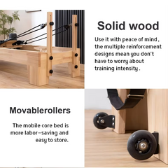 Mercury-Professional Pilates Reformer Machine with Wooden Frame and Adjustable Foot Bar, Suitable for Pilates Studio