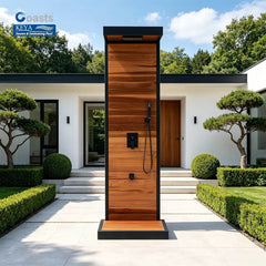 Mercury-Grand Graceful Sturdy Column Ebony Finish Sky View Shower Refreshing Rain Garden Hose Hookup for Zen Garden Outdoor Pool Shower