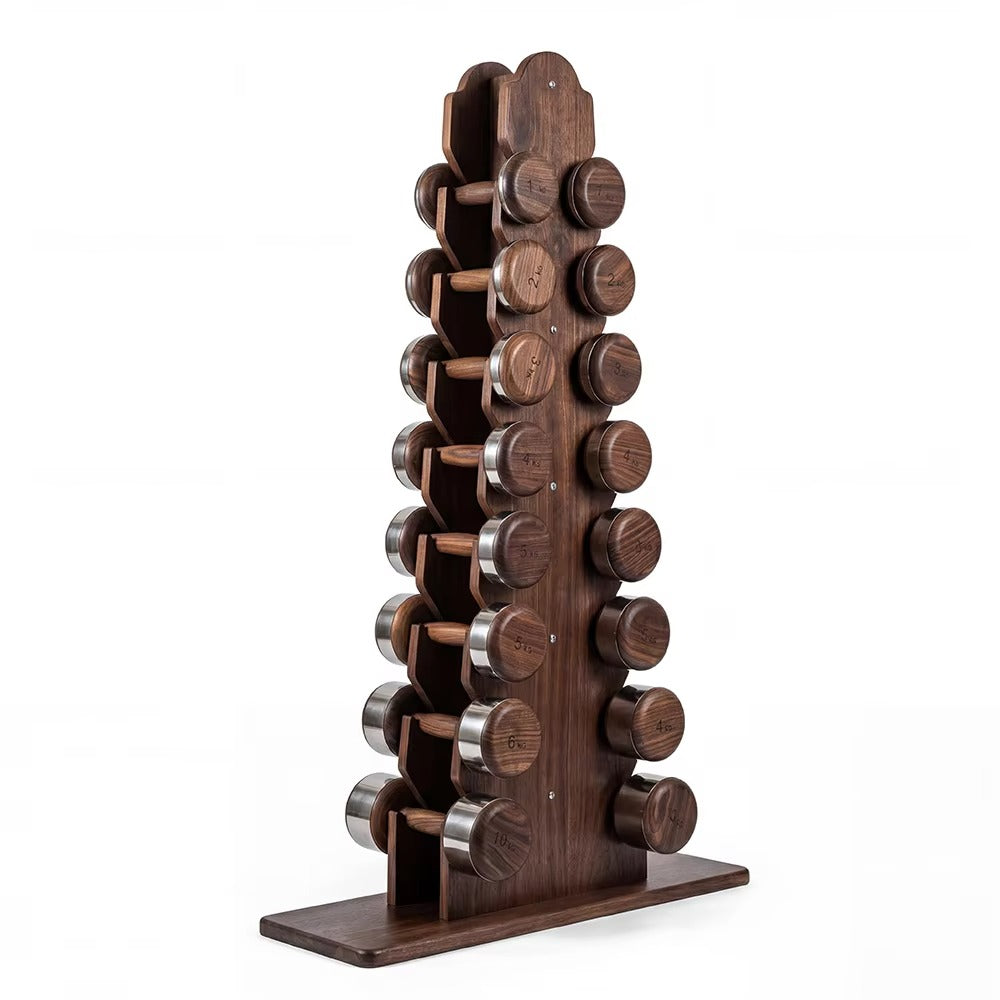 Mercury-Luxury Black Walnut Solid Wood Dumbbell Set with Rack Premium Eco Friendly Pilates Strength Training Equipment for Home Gym