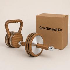 Mercury-Premium Wooden Kettlebell and Ab Wheel Core Strength Kit, Home Gym Fitness Equipment
