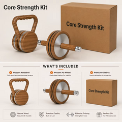 Mercury-Premium Wooden Kettlebell and Ab Wheel Core Strength Kit, Home Gym Fitness Equipment