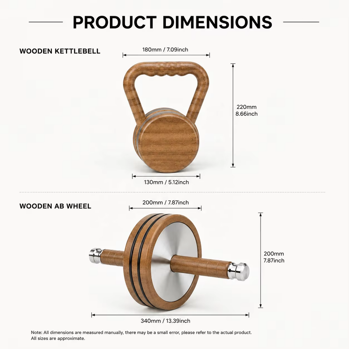 Mercury-Premium Wooden Kettlebell and Ab Wheel Core Strength Kit, Home Gym Fitness Equipment