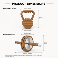 Mercury-Premium Wooden Kettlebell and Ab Wheel Core Strength Kit, Home Gym Fitness Equipment