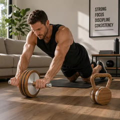 Mercury-Premium Wooden Kettlebell and Ab Wheel Core Strength Kit, Home Gym Fitness Equipment