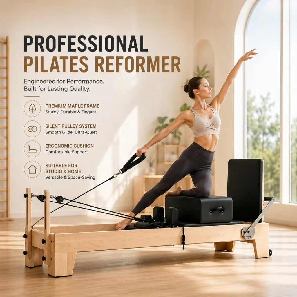 Mercury-Professional Pilates Reformer Machine with Wooden Frame and Adjustable Foot Bar, Suitable for Pilates Studio