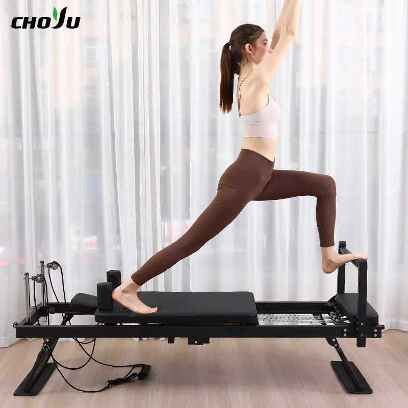 Mercury-Steel-Framed Pilates Reformer Foldable Yoga Machine with Adjustable Latex Resistance Tubes and Springs for Studio