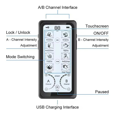 Mercury-Portable Touch Screen Customized Modes Electric Therapy EMS Massager Tens Unit Electronic Pulse Massager Tens Massager Tens Unit